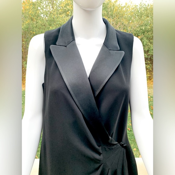Gorgeous mini black tuxedo style prom party dress black satin double collar US12 - Picture 2 of 10